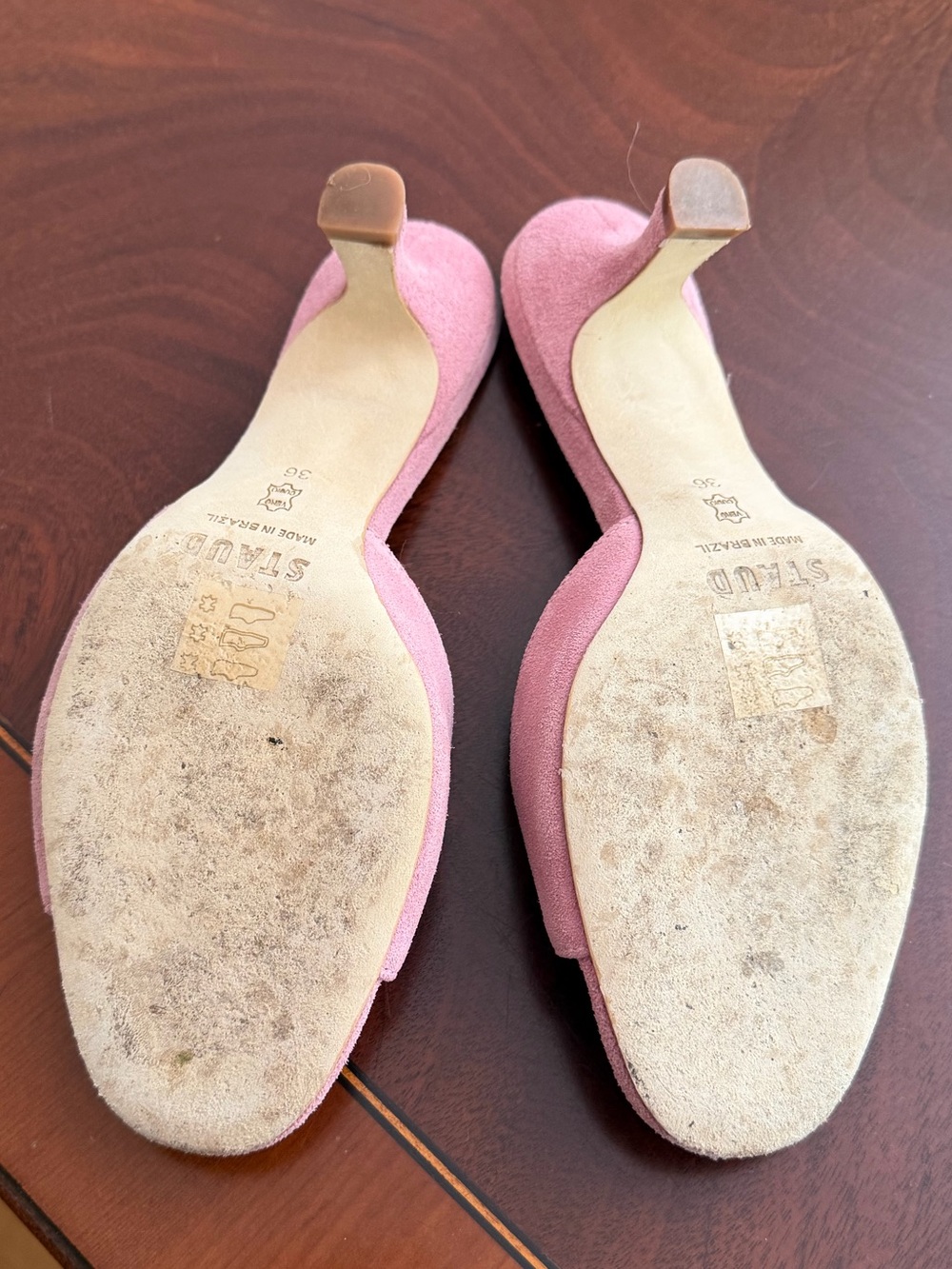 STAUD Dusty Pink Suede Open-Toe Mules - Picture 2 of 2